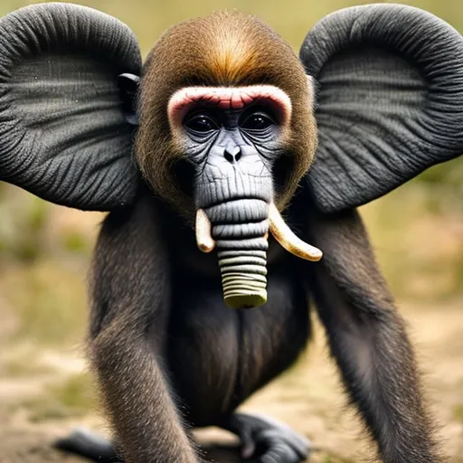 Prompt: an animal that  is a cross between a  monkey and elephant 