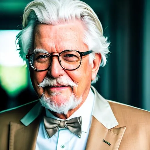 Prompt: RAW photo, realistic photo of colonel Sanders, (high detailed skin:1.2), 8k uhd, dslr, soft lighting, high quality, film grain, Fujifilm XT3