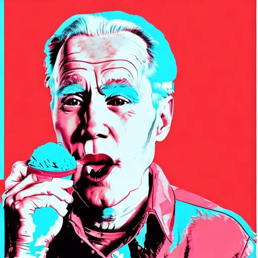 Prompt: Andy warhol style, Biden eating ice cream
