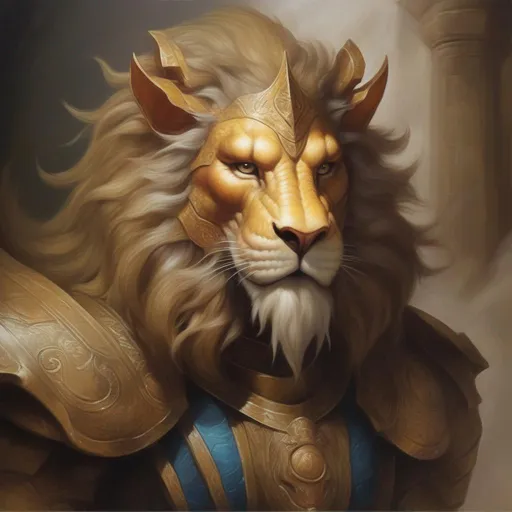 Prompt: (masterpiece, thick oil painting, Dungeons & Dragons, best quality:1.5), beautiful portrait of a majestic & noble, quadruped deity (Lion-Dragon Hybrid),