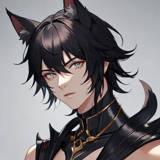 Prompt: Midnight male cat boy (short black hair) scar on his neck, 8k, UHD, highly detailed, best quality, 