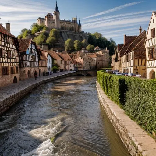 Prompt: Medieval town with the river on its eastern edge, ships in the water,   intricate design and details, dramatic lighting, hyperrealism, photorealistic, cinematic, 8k, landscape picture
