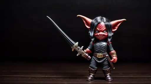 Prompt: {{{Small Male Goblin with Red eyes and pointed teeth}}}, {{Holding a black dagger}}, {Sinister, Evil}, High Quality, Hyper Detailed, Intricate Detail, Dark Colors