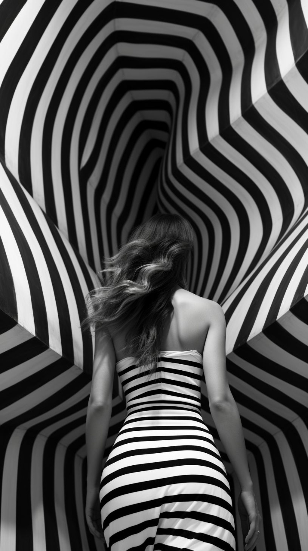 Prompt: black and white surreal swirl becomming girl further up