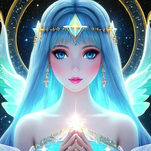 Prompt: White prism, cosmic,etherial, fairy, goddess of light ,  Barbie doll, facial closeup