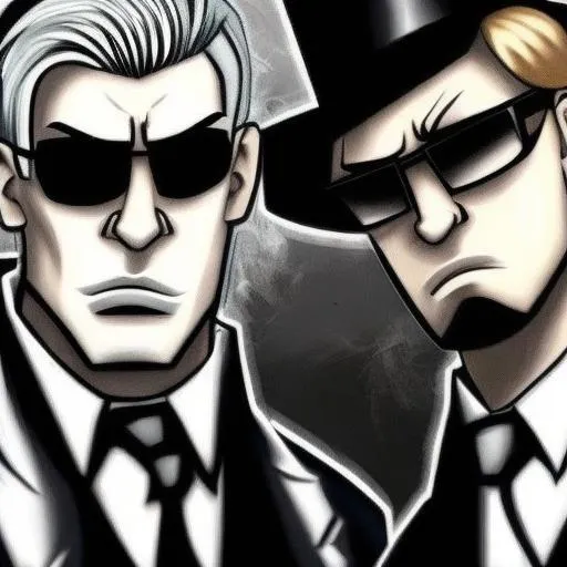 Prompt: two mafia gangster guys one with blonde hair and one with black hair shoulder on shoulder