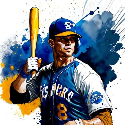 a baseball player hitting a basball with a lot of pr... | OpenArt