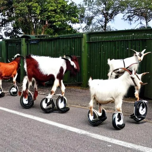 Prompt: Goats on wheels