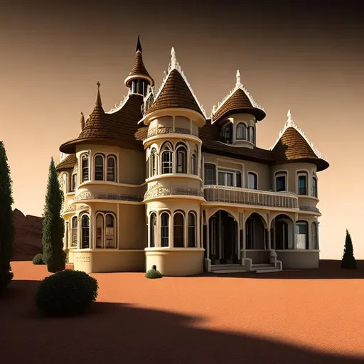 Prompt: A gothic seaside home on Mars
