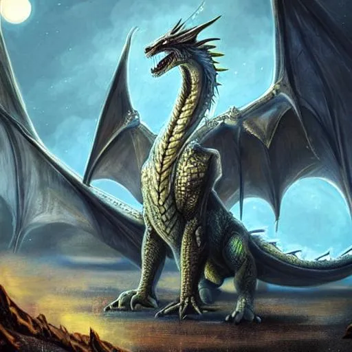 Prompt: Full-body detailed masterpiece, fantasy, high-res, quality upscaled image, perfect composition, subject of this image is a beautiful female bipedal dragon , white scales, busty torso, 18k composition, 16k, 2D image, cell shaded, blue moonlight background, dragon face features, dragon head, dark future, apocalypse war 
