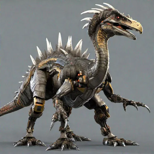 Prompt: A Kaiju sized semi-mecha therizinosaurus named Mecha Gizilla, It has 2 heads, with 7 horns on each head, (RGB) 67, 27, 56,  height is 299 meters, length is 83 meters,  width is 15 meters, HD, Hyper Realism, High Detail, Fully Rendered, 8K, 