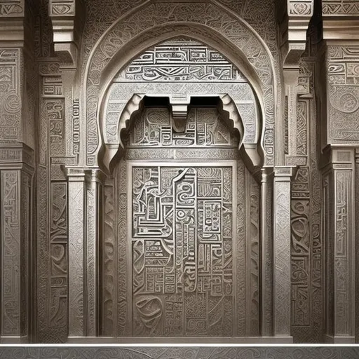 Prompt: I want a work of art drawn on stainless steel inspired by the ancient Arab civilizations 