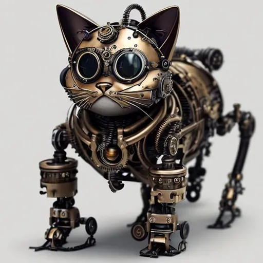 Prompt: a futuristic robotic cat with steampunk-inspired design