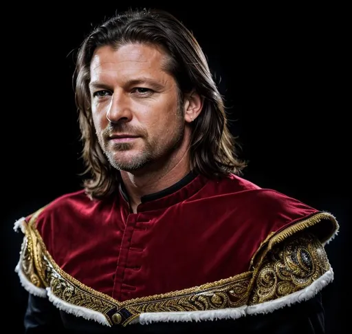 Prompt: a very handsome and atractive 40 year old white man, looks like sean bean, long and shiny black hair, , dramatic lighting, high resolution, 4k, bright colors, portrait, nobleman, enticing, flirty