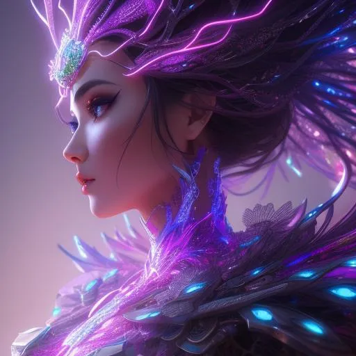 Prompt: masterpiece, detailed texture, neuron beautiful lady, glowing in the chaos, hyper detailed, render, blender, 8k, 16k, 64k, high resolution, high-res, colorful, vibrant, sharp focus, digital art, fantasy art, concept art, artstation, trending on artstation, art by artgem, UHD, HDR