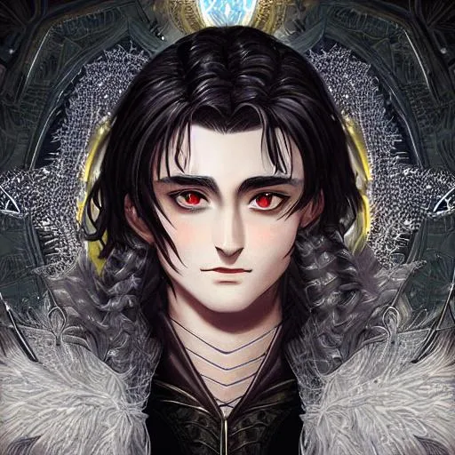 Prompt: masculine warlock, detailed face, dark hair with graying temples masterpiece digital painting, Daniel Radcliffe, dynamic pose and angle, center frame, looking at camera, medium shot, symmetrical form, even skin tone, intricate detail, best quality art, uhd, 8k