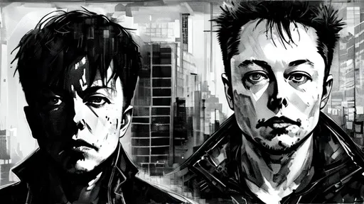 Prompt: Elon musk with Bitcoin in background, Grey scale, high contrast, Dramatic lighting, Perfect composition, Painting by Sui Ishida
