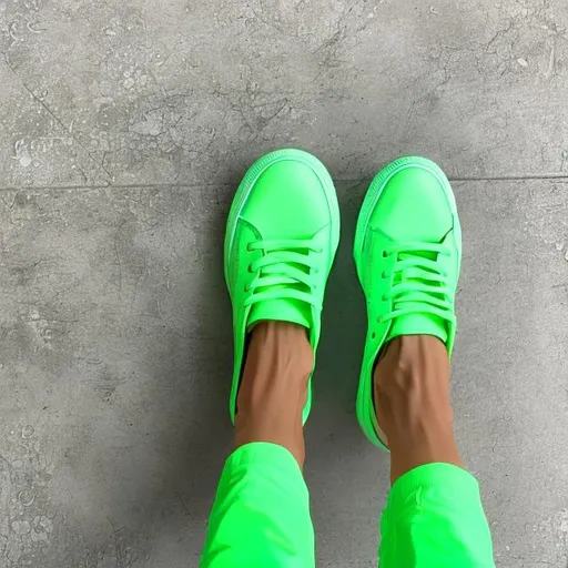 Prompt: bright green tenis shoes