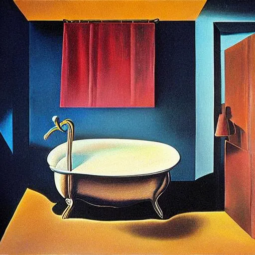 Prompt: SALVADOR DALI PAINTING OF BATHROOM