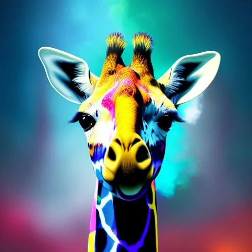 Prompt: "A Stunning Hyper Realistic 3D Digital Illustration; Paint Splatter Beautiful Giraffe With Small Horns On Its Head; Dripping With Paint; HD Affinity Photo; Splashes Of Liquid; Canvas Textures; Stylised Portrait; Digital Art Animal Photo; Exquisite Digital Illustration; Speedart; Surrealistic Digital Artwork; GCSociety; Saturated; Sam Spratt + Mike Winkelmann + Chambliss Giobbi + William Geissler + Petros Afshar", intricate details, HDR, beautifully shot, hyperrealistic, sharp focus, 64 megapixels, perfect composition, high contrast, cinematic, atmospheric, moody,  Professional photography, bokeh, natural lighting, canon lens, shot on dslr 64 megapixels sharp focus,  Professional photography, bokeh, natural lighting, canon lens, shot on dslr 64 megapixels sharp focus
