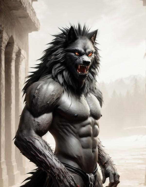 highly detailed digital drawing of a werewolf 16k Un...