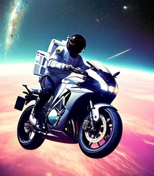 Prompt: Astronaut riding a motorcycle through space, galaxy, amazing, beautiful, realistic, best art