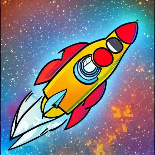 Prompt: rocket flying cartoon colorful