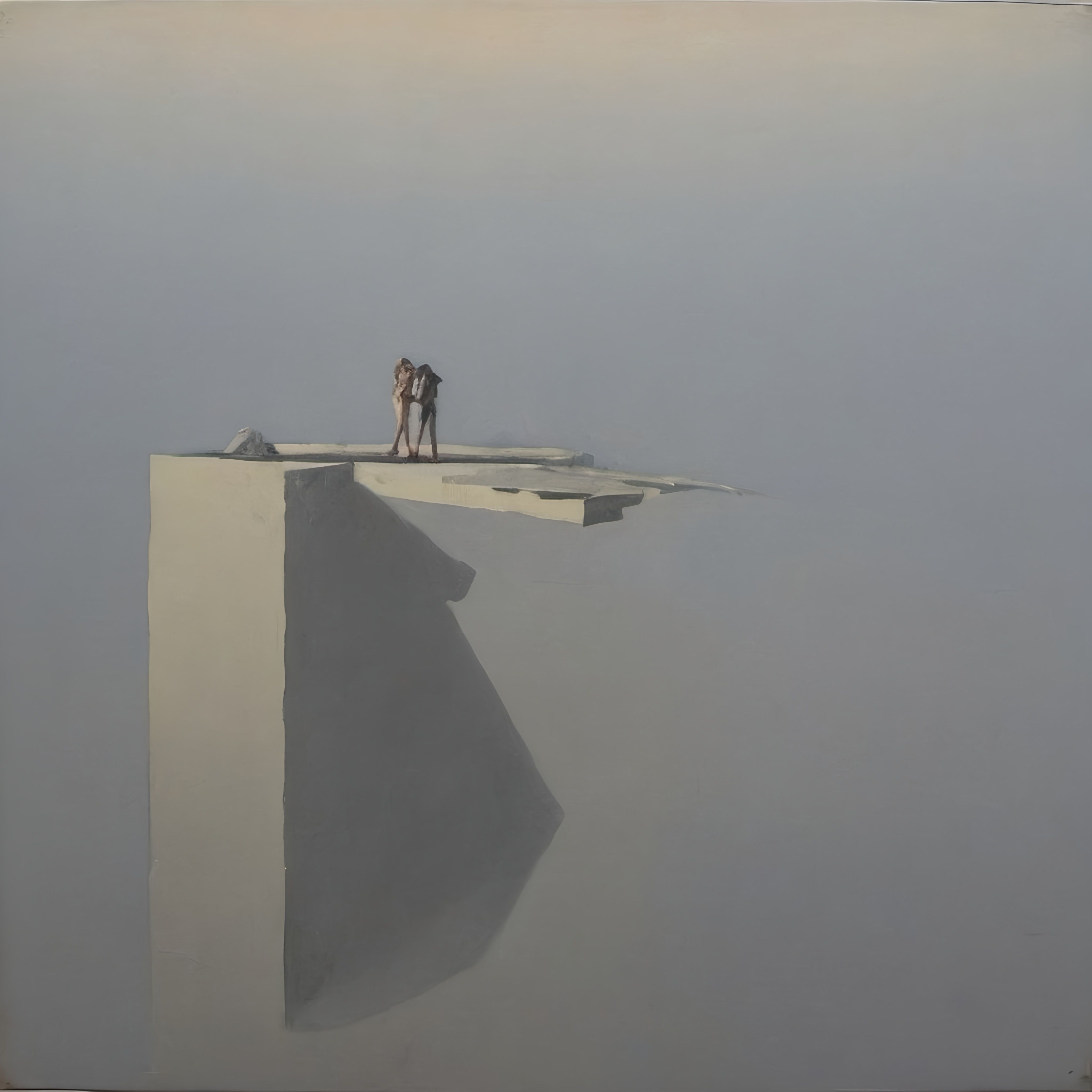 Prompt: a painting of a couple standing on top, precisionism, a surrealist painting