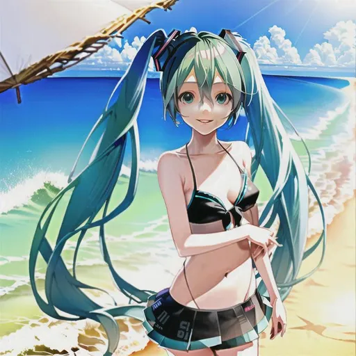Prompt: Hatsune Miku in the beach