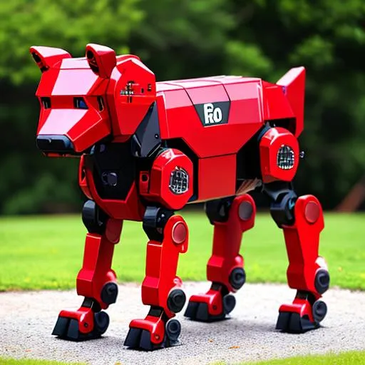 Prompt: robot dog, red dog robot, advanced technology, ai in the shape of a quadrupedal animal