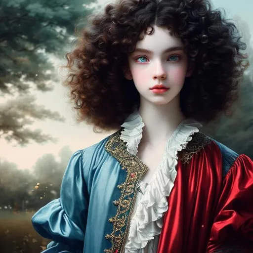 Prompt: Black hair  men with blue eyes, pale skin,with a little girl, red curly hair,clothes from 18th century,analog filter, perfect composition, hyperrealistic, super detailed, 8k, high quality, trending art, trending on artstation, sharp focus, intricate details, highly detailed,18th century aesthetic