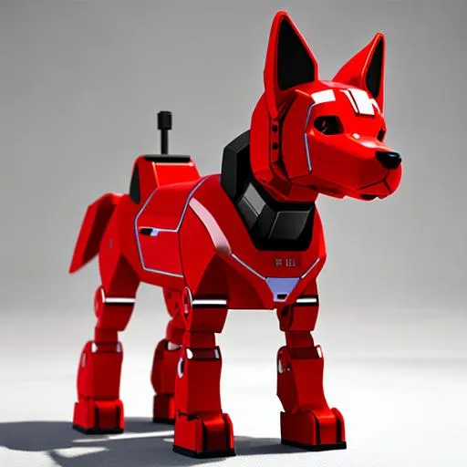 Prompt: robot dog, red dog robot, advanced technology, ai in the shape of a quadrupedal animal