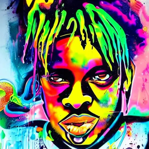 Prompt: Juice WRLD
graffiti art, splash art, street art, spray paint, oil gouache melting, acrylic, high contrast, colorful polychromatic, ultra detailed, ultra quality, 