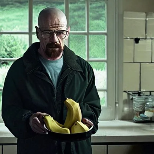 Prompt: walter white eating a big black banana