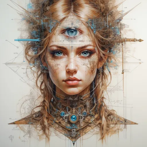 Prompt: Magical Mathematics two parts in one art double exposure otherworldly Steampunk_Angel, Complex Numbers, math, formulas trigonometry geometry & tribal symbols :: perfect_proportions :: flawless_eyes :: by Artgerm, Carne Griffiths, Greg Olsen, WLOP :: hyperrealistic, hyper detailed, photorealistic :: a masterpiece, incredible composition, amazing depth, imposing, meticulously composed, 8k,