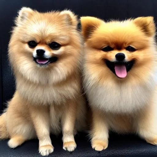 Prompt: Two pomeranians sitting together