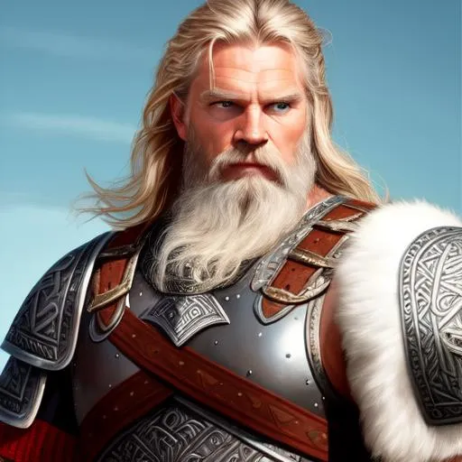 Prompt: Face Portrait of a epic character male fifty-year-old dansk hero,  bodybuilder physique, Grey viking hair, tanned capri-pants armour "authentic viking clothes"  "white tunic" oil painting style, Norse style, Caravaggio Style, high quality, masterpiece,  highres, beautiful, handsome, biceps, UHQ  oil on canvas, cyan and brown, neon, inksplatter, acrylic painting, dynamic pose, belts,
sandals, architecture background, dramatic lighting, divine proportions 
