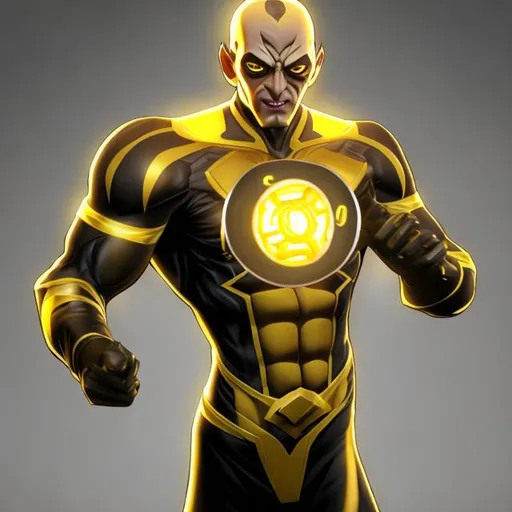 Prompt: yellow Lantern, character Sinestro, 3D render style, advanced CGI