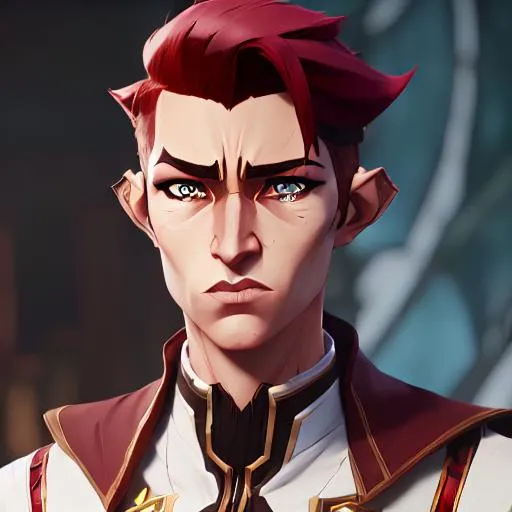 Prompt: male elf, red hair, left eye scar, full body, realistic eyes, symmetrical eye