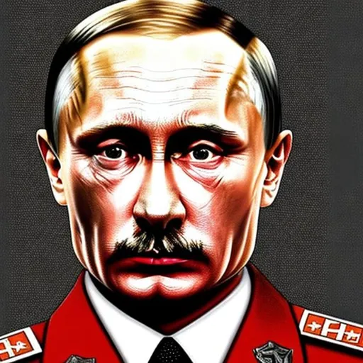 Prompt: Putin as Hitler With mustache & Swastika