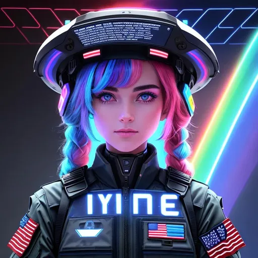 Prompt: (((a neon hologram "United States Military" AI soldier, "United States Military" gender, "Unites States Military" hair, "United States Military" eyes, athletic "United States Military" body, proud, impressive))), ((United States of America logo)), ((United States of America color scheme)), exploring a digital AI battlespace, (((hyper photorealistic))), (((12K resolution))), (((hyper quality))), (((hyper-detailed))), (((12K raytracing))), ((realistic lighting)), ((realistic shadows)), ((realistic textures)), (realistic reflections), ((depth of field)), full body view