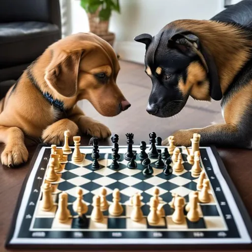 Prompt: dogs playing chess 