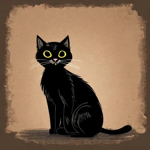 Prompt: Modern vintage style black cat sitting on ground. Retro. Vector art.