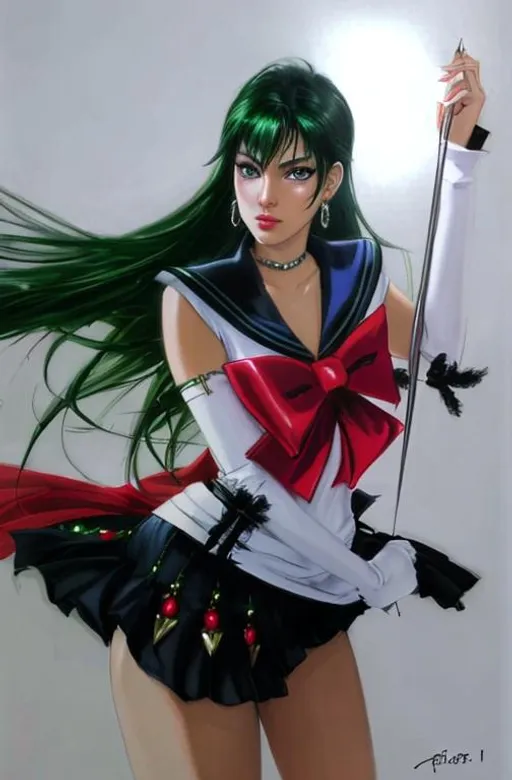 Prompt: highest quality concept art masterpiece, fantasy, digital drawing, photo realistic, panned out, detailed eyes, sailor pluto