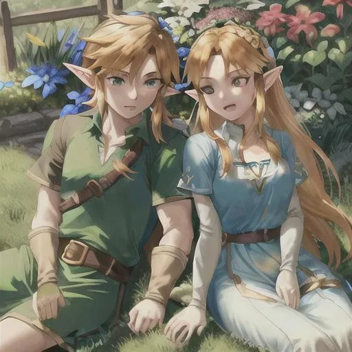 Link and Zelda in Garden