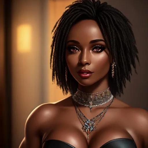 Prompt: UHD, 8k, high quality, ultra quality, cinematic lighting, special effects, hyper realism, hyper realistic, Very detailed, high detailed face, high detailed eyes, full view, woman, black skin, gorgeous, fitness