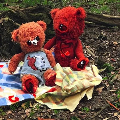 Prompt: Evil zombie teddy bears on a picnic 