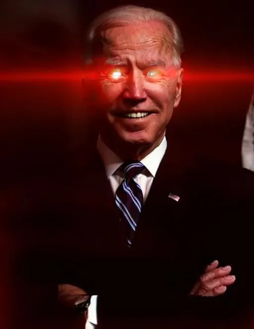 Prompt: Professional wide-angle full body shot of President Joe Biden, center frame,  he becomes Dark Brandon!!! His eyes light up RED!!!, super hero!!! high quality, super detailed, Cinematic, hyper-realistic, dramatic lighting, HQ, 8K, No duplicates 