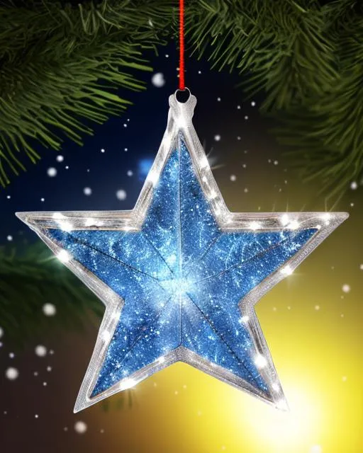 Prompt: Illuminated icy star Christmas ornament, glowing, shiny, 