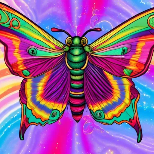 Prompt: Rose myrtle moth in the style of Lisa frank